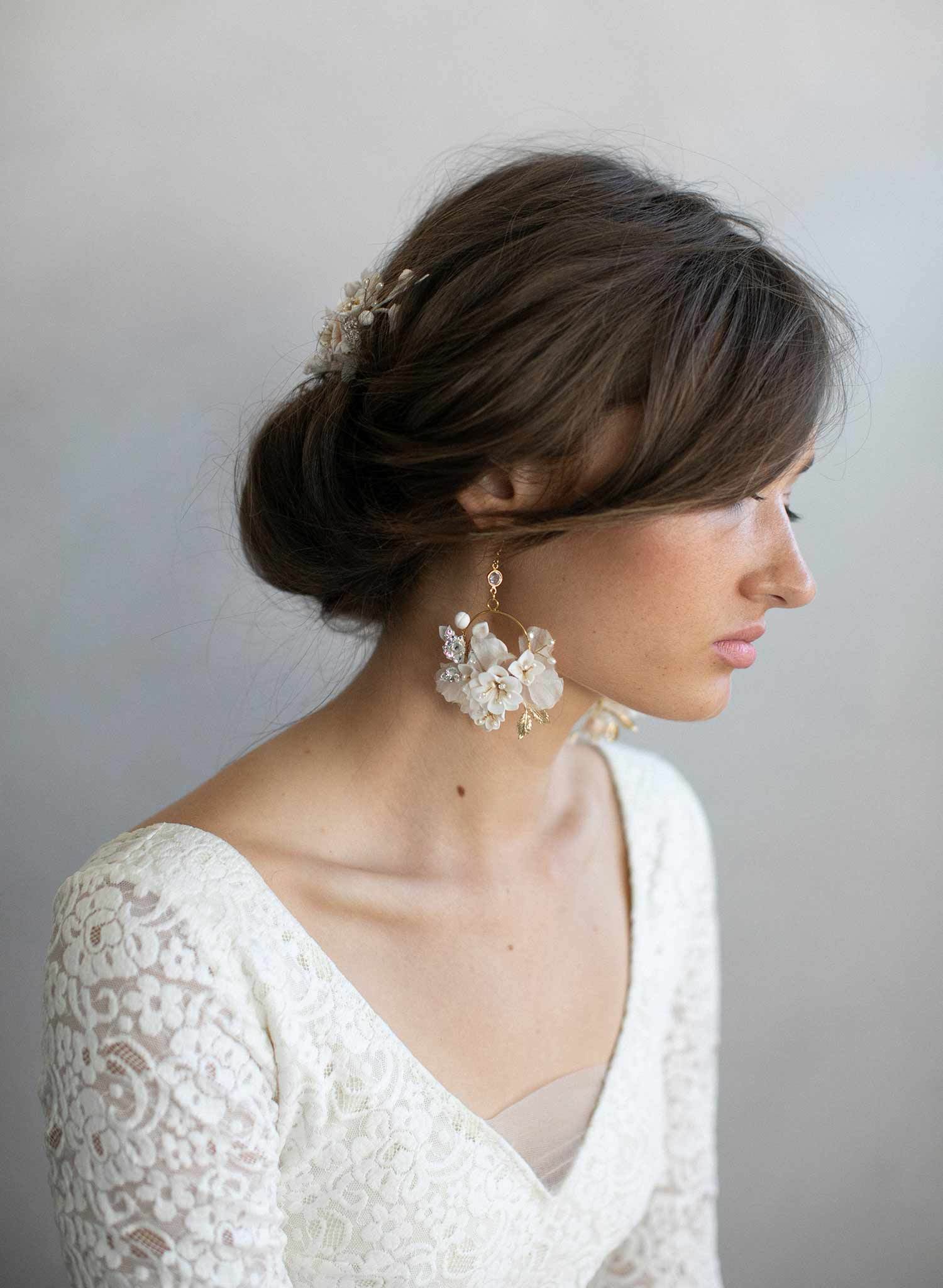 Creamy blossom and silk flower earrings - Style #951