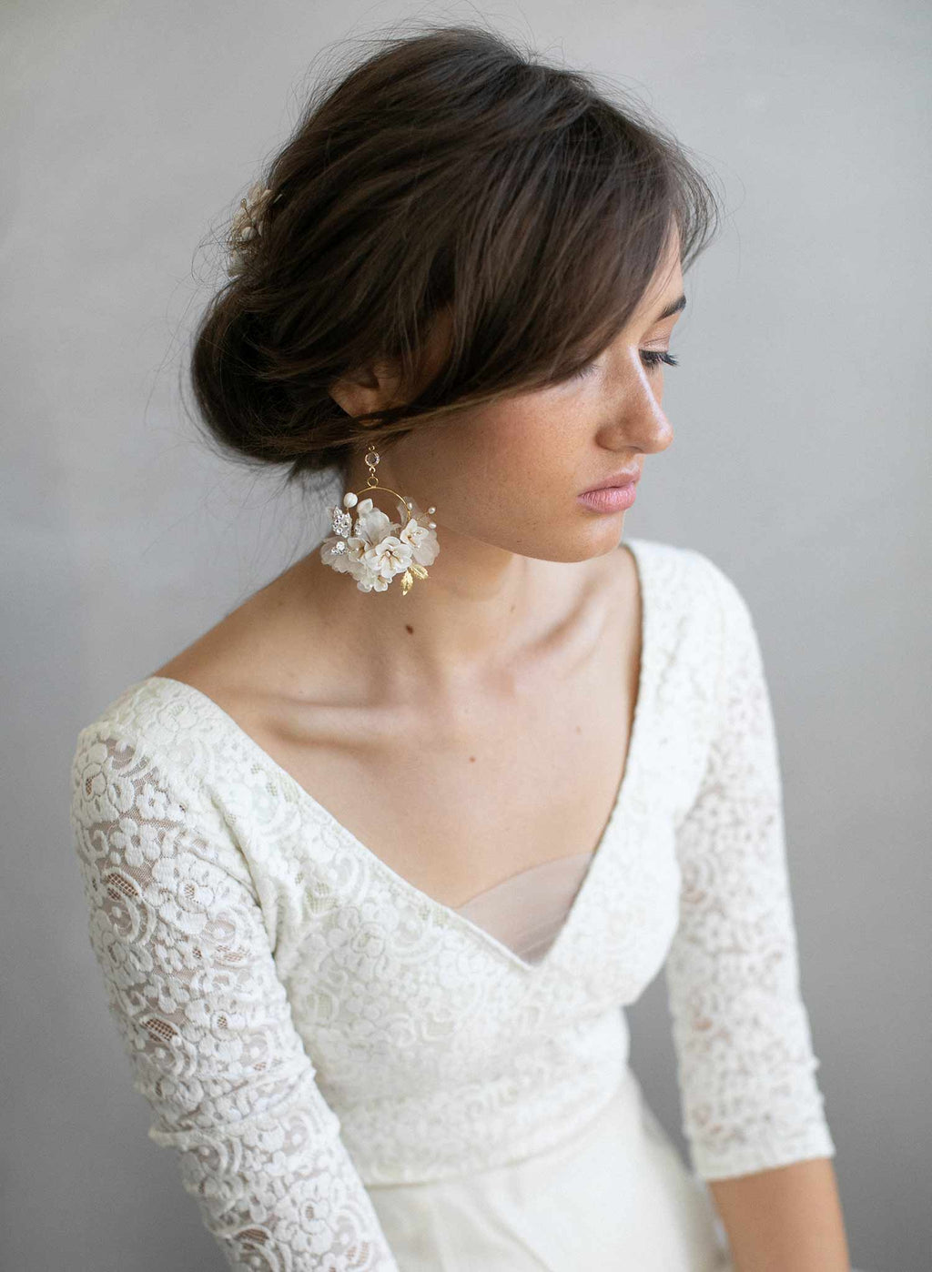Creamy blossom and silk flower earrings - Style #951
