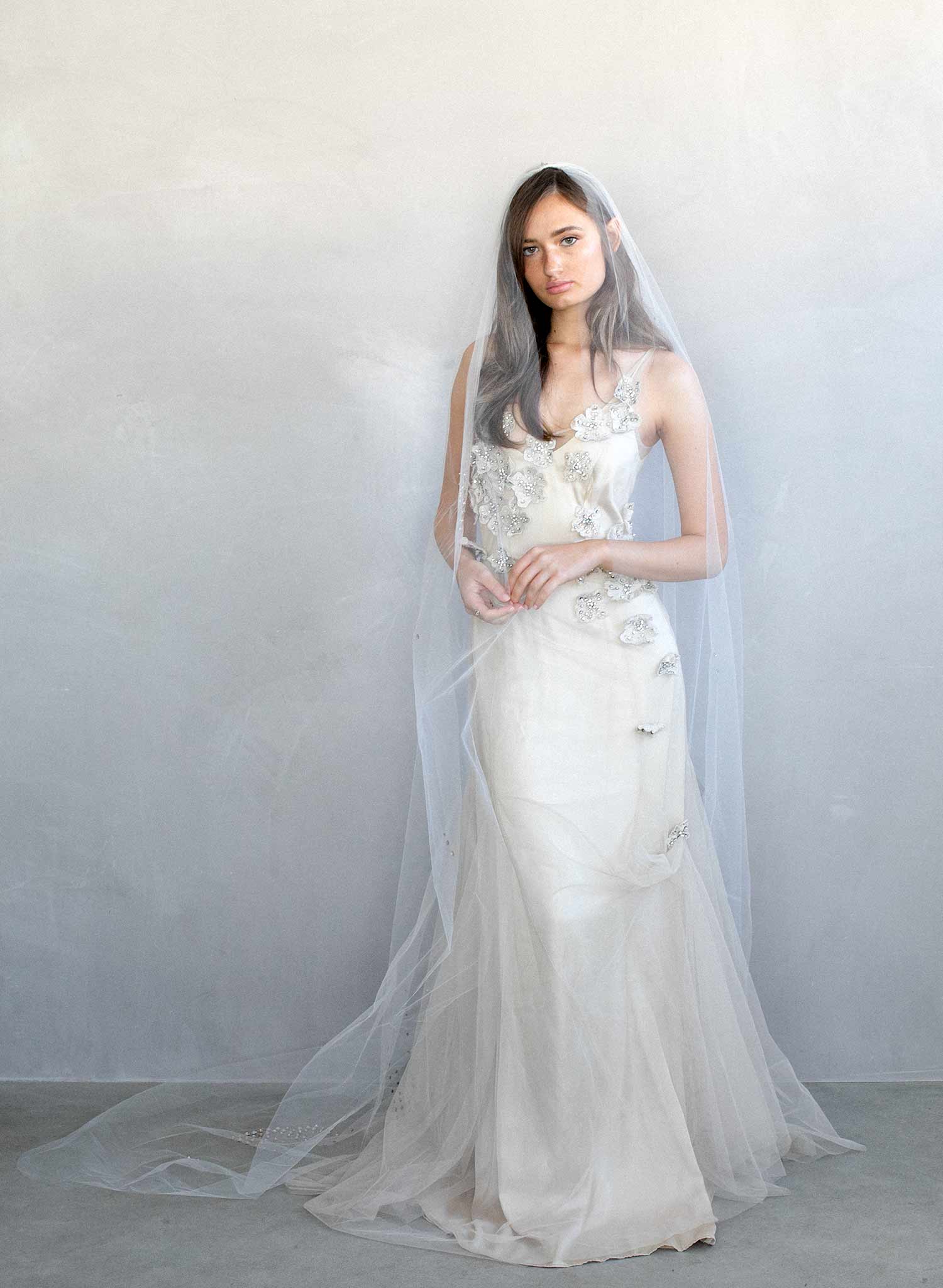 "Rose bubbles chapel veil, ORIGINAL SAMPLE - Style #964"