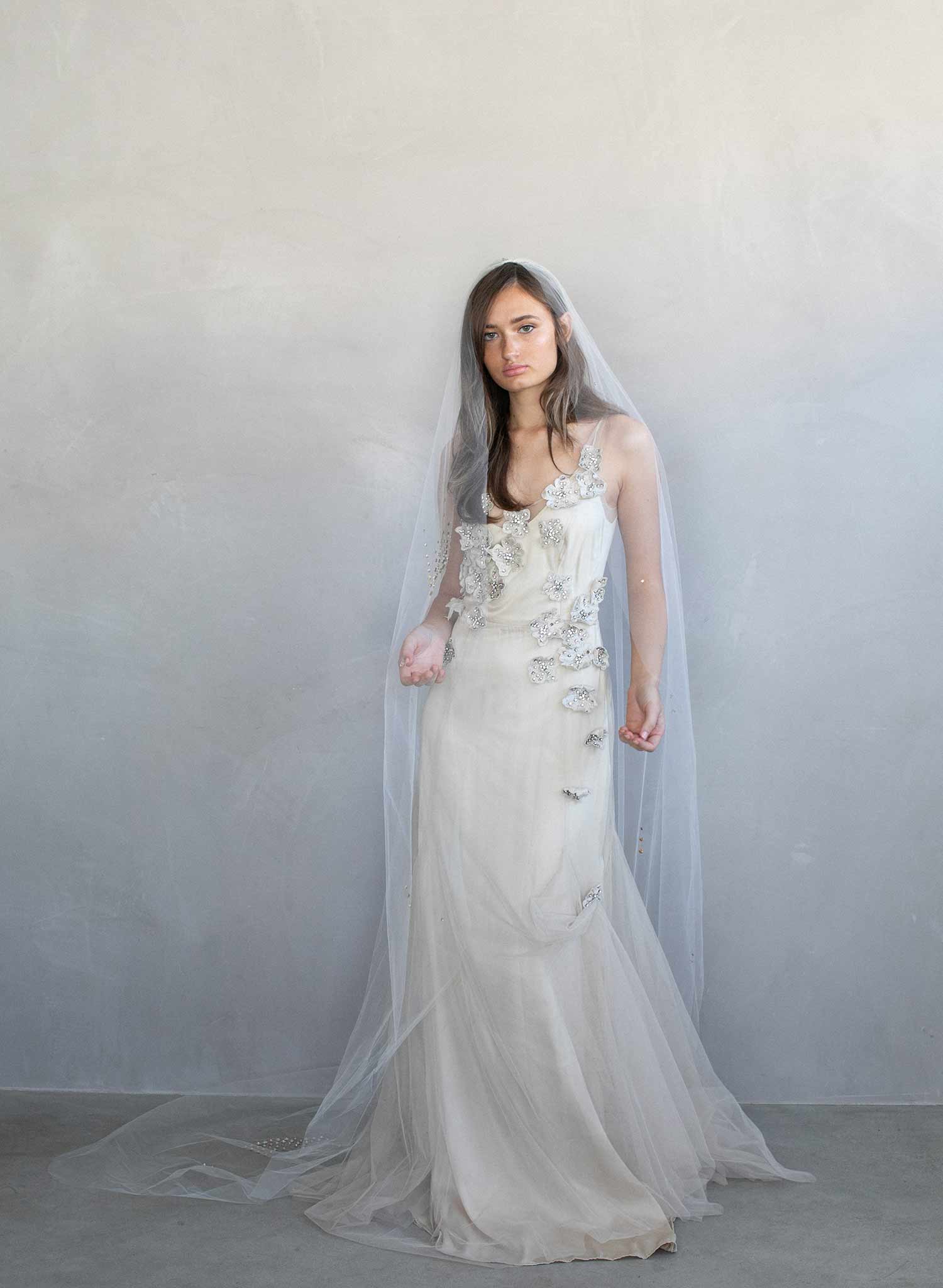 "Rose bubbles chapel veil, ORIGINAL SAMPLE - Style #964"