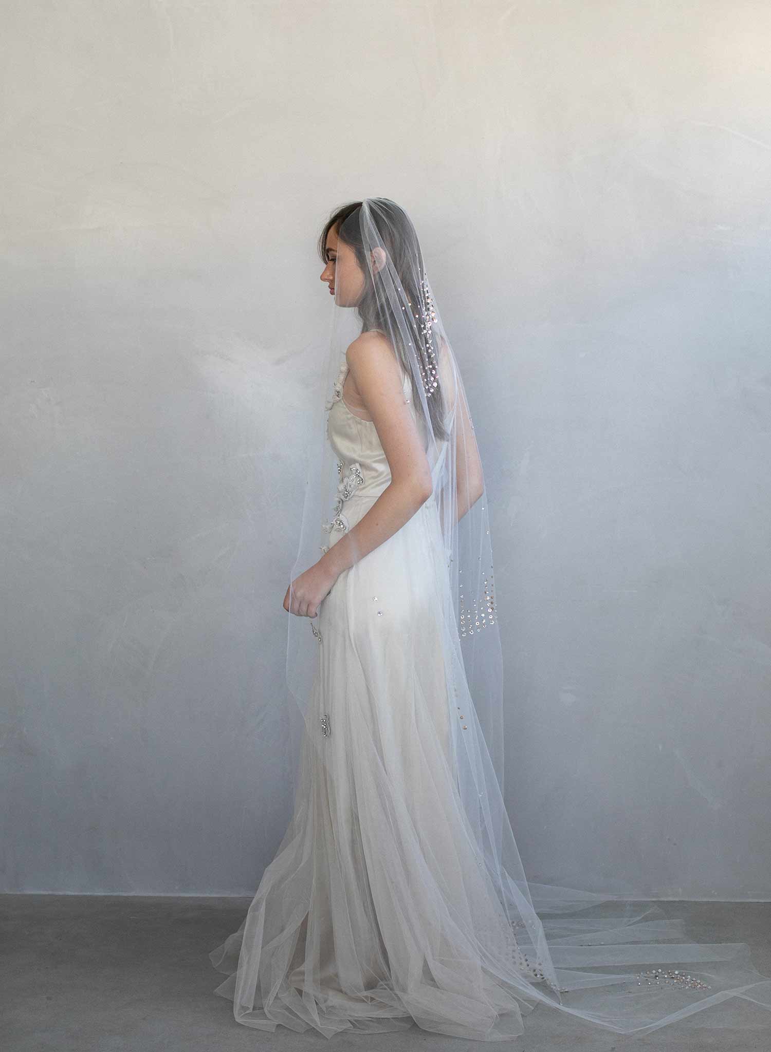 "Rose bubbles chapel veil, ORIGINAL SAMPLE - Style #964"