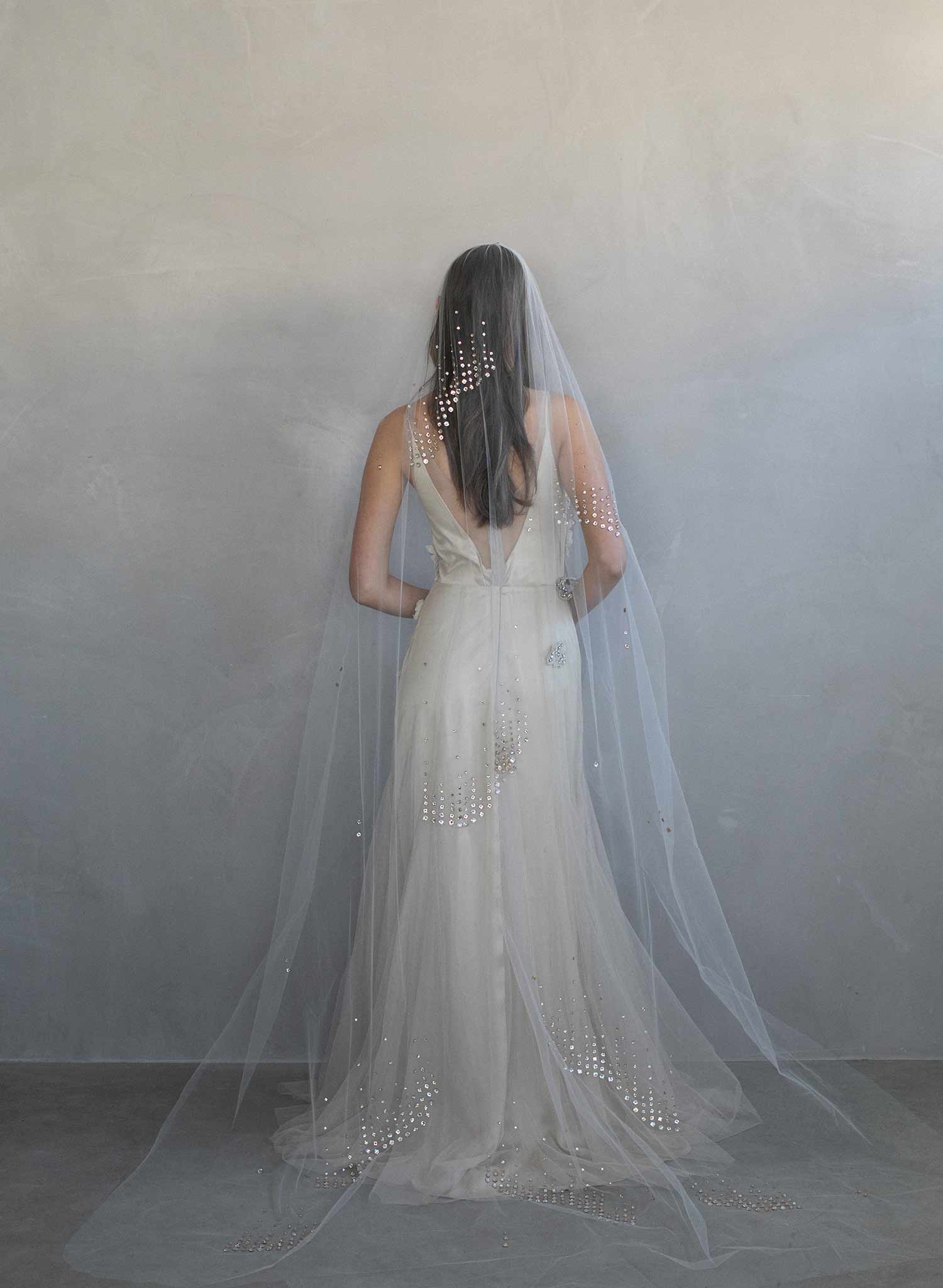 "Rose bubbles chapel veil, ORIGINAL SAMPLE - Style #964"