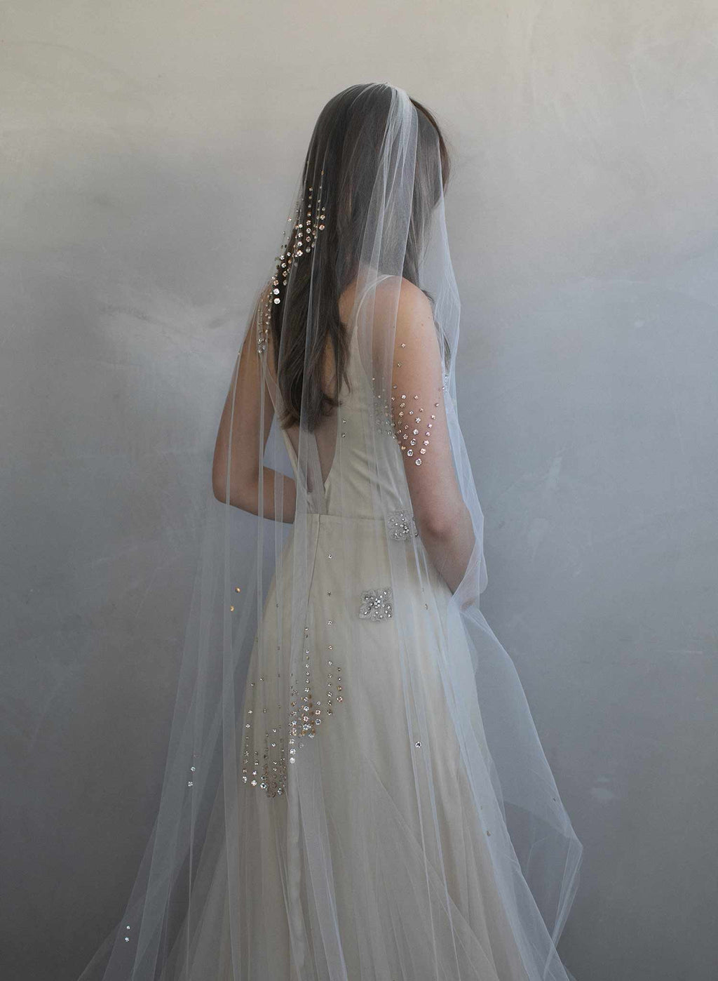 "Rose bubbles chapel veil, ORIGINAL SAMPLE - Style #964"