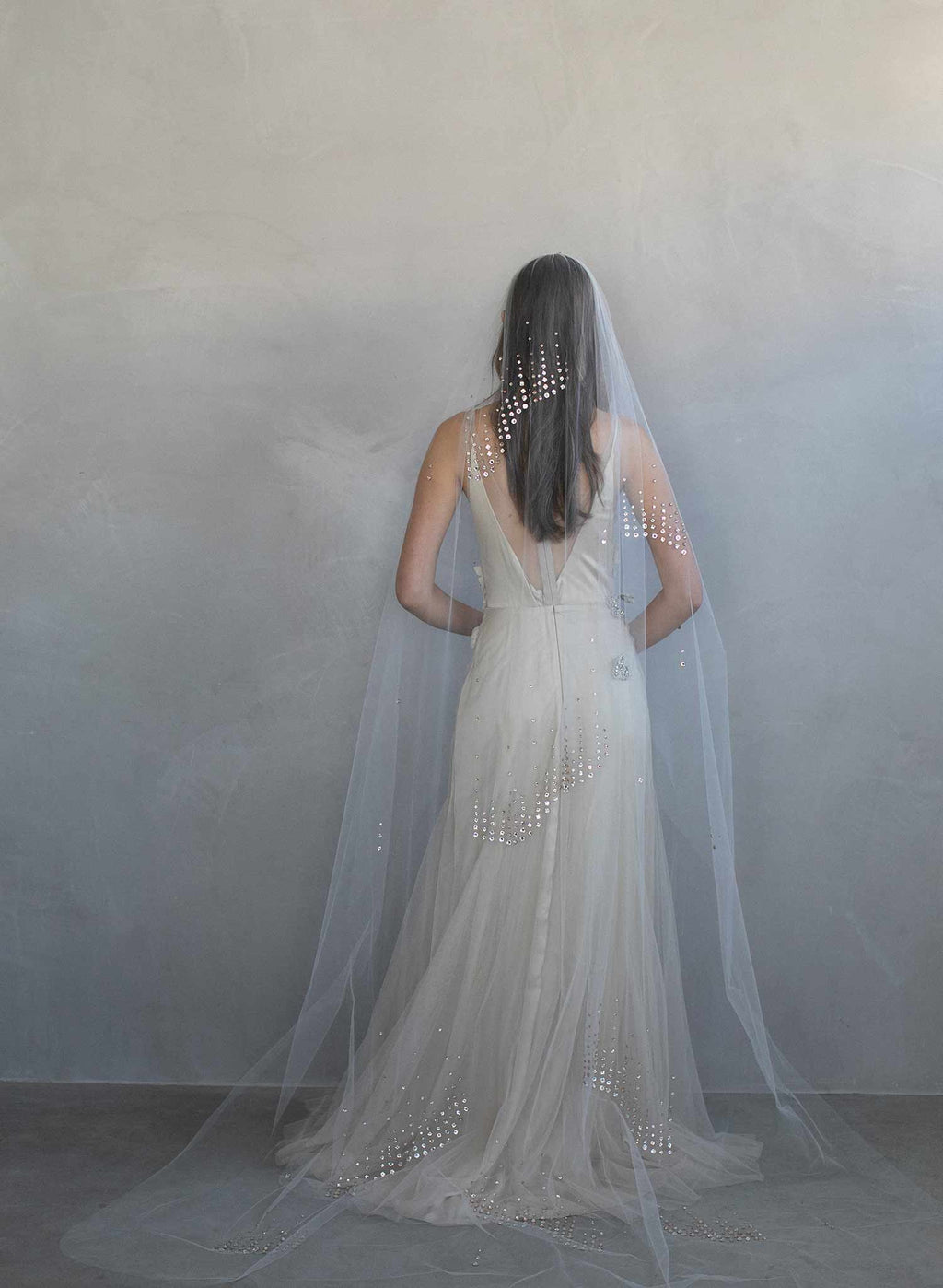 "Rose bubbles chapel veil, ORIGINAL SAMPLE - Style #964"