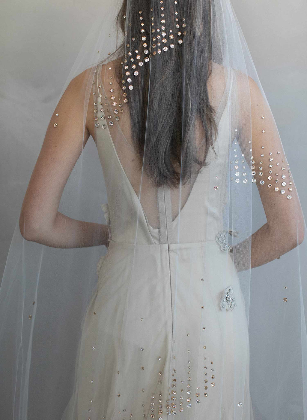 "Rose bubbles chapel veil, ORIGINAL SAMPLE - Style #964"