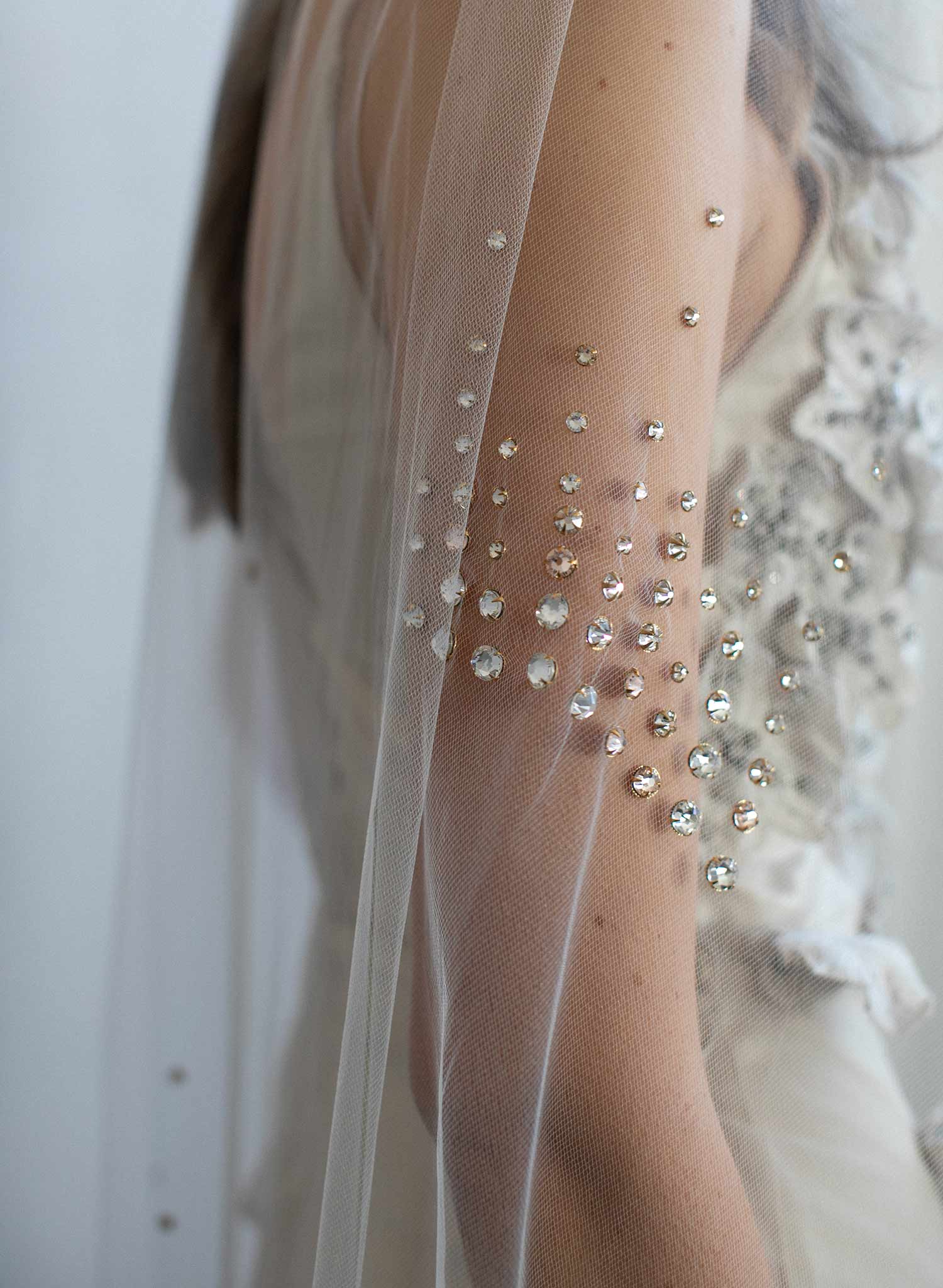 "Rose bubbles chapel veil, ORIGINAL SAMPLE - Style #964"