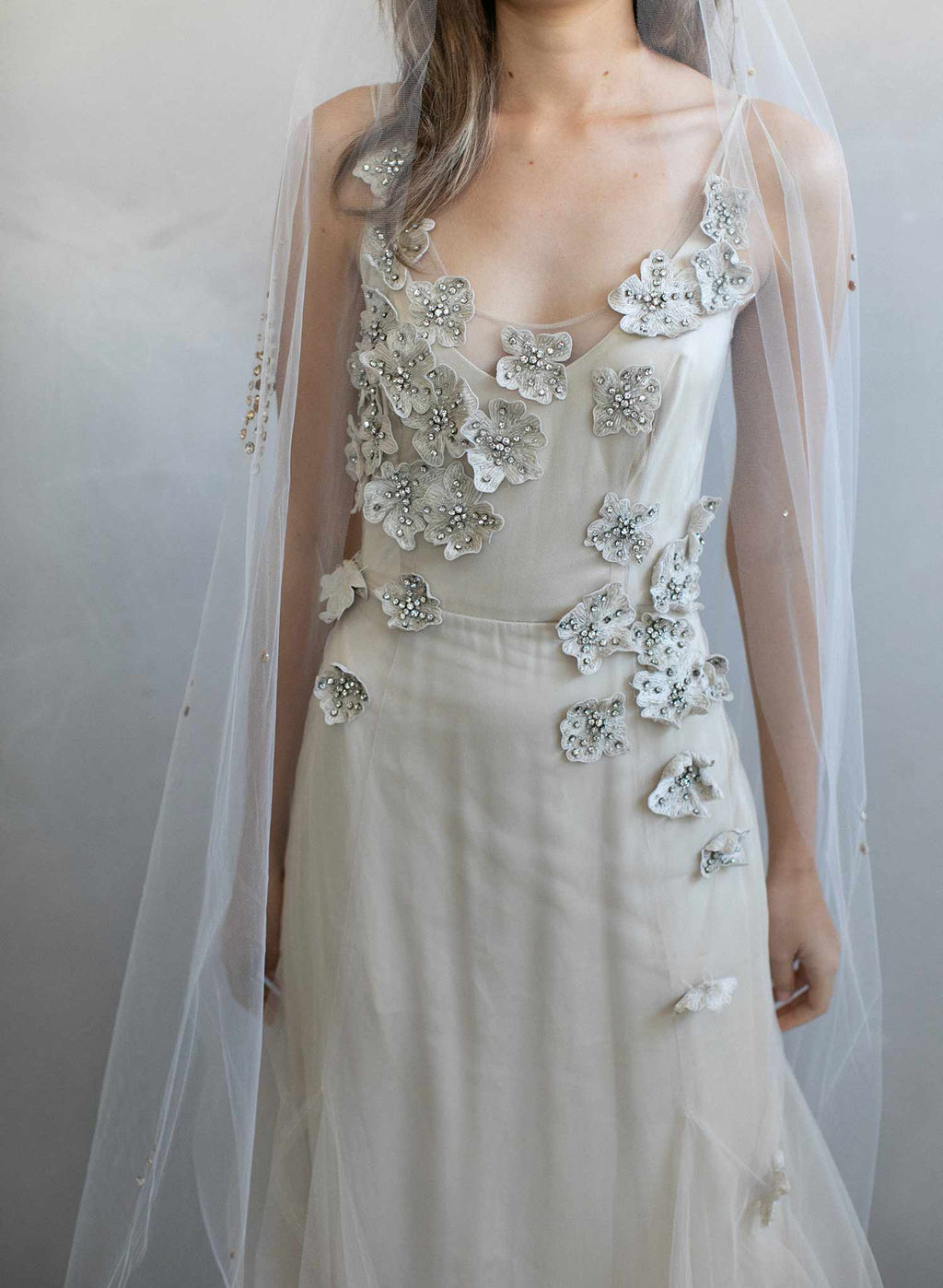 "Rose bubbles chapel veil, ORIGINAL SAMPLE - Style #964"