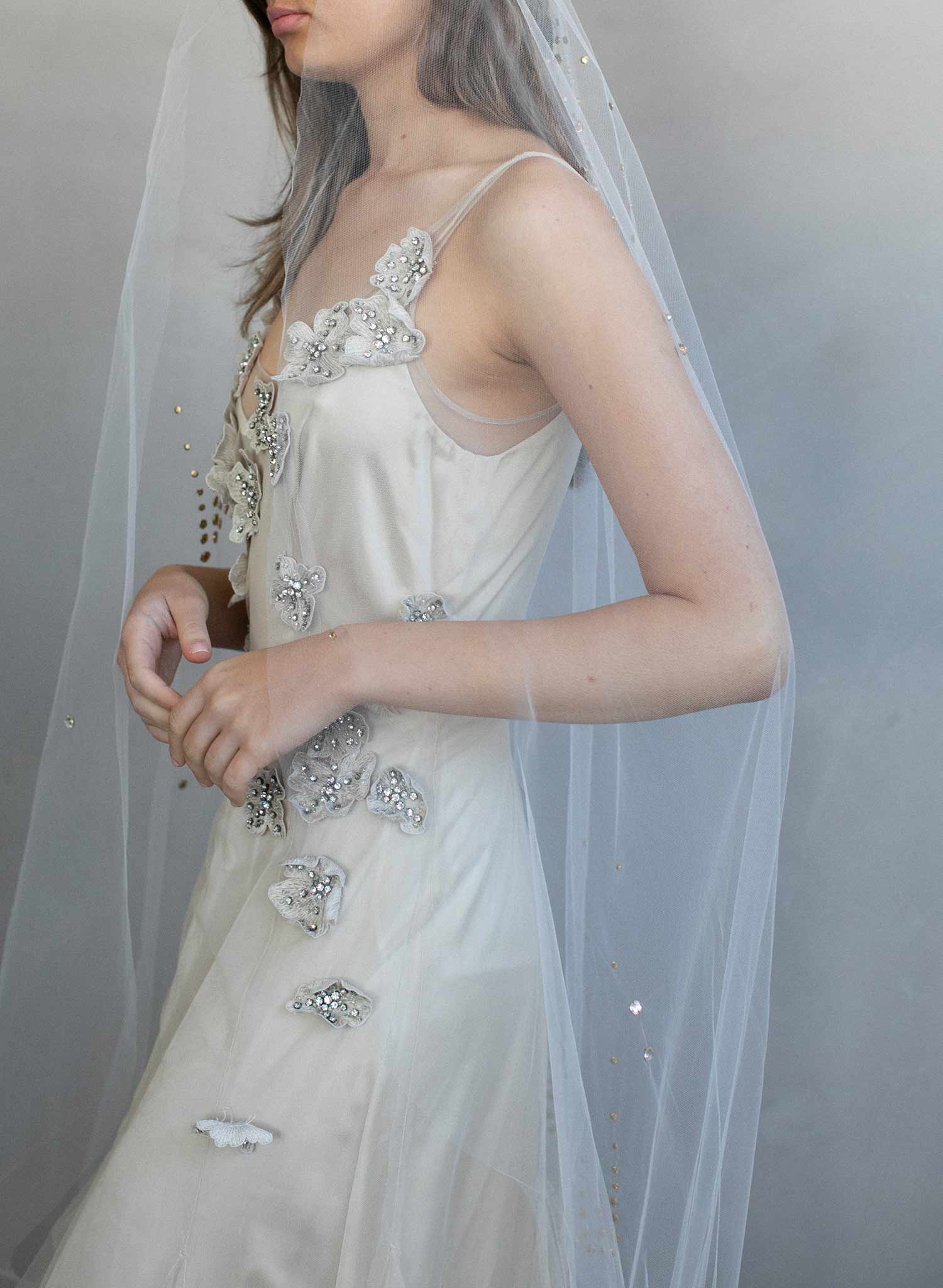 "Rose bubbles chapel veil, ORIGINAL SAMPLE - Style #964"