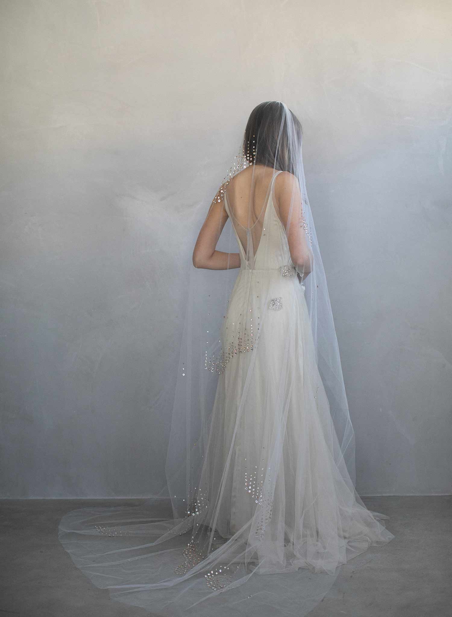 "Rose bubbles chapel veil, ORIGINAL SAMPLE - Style #964"