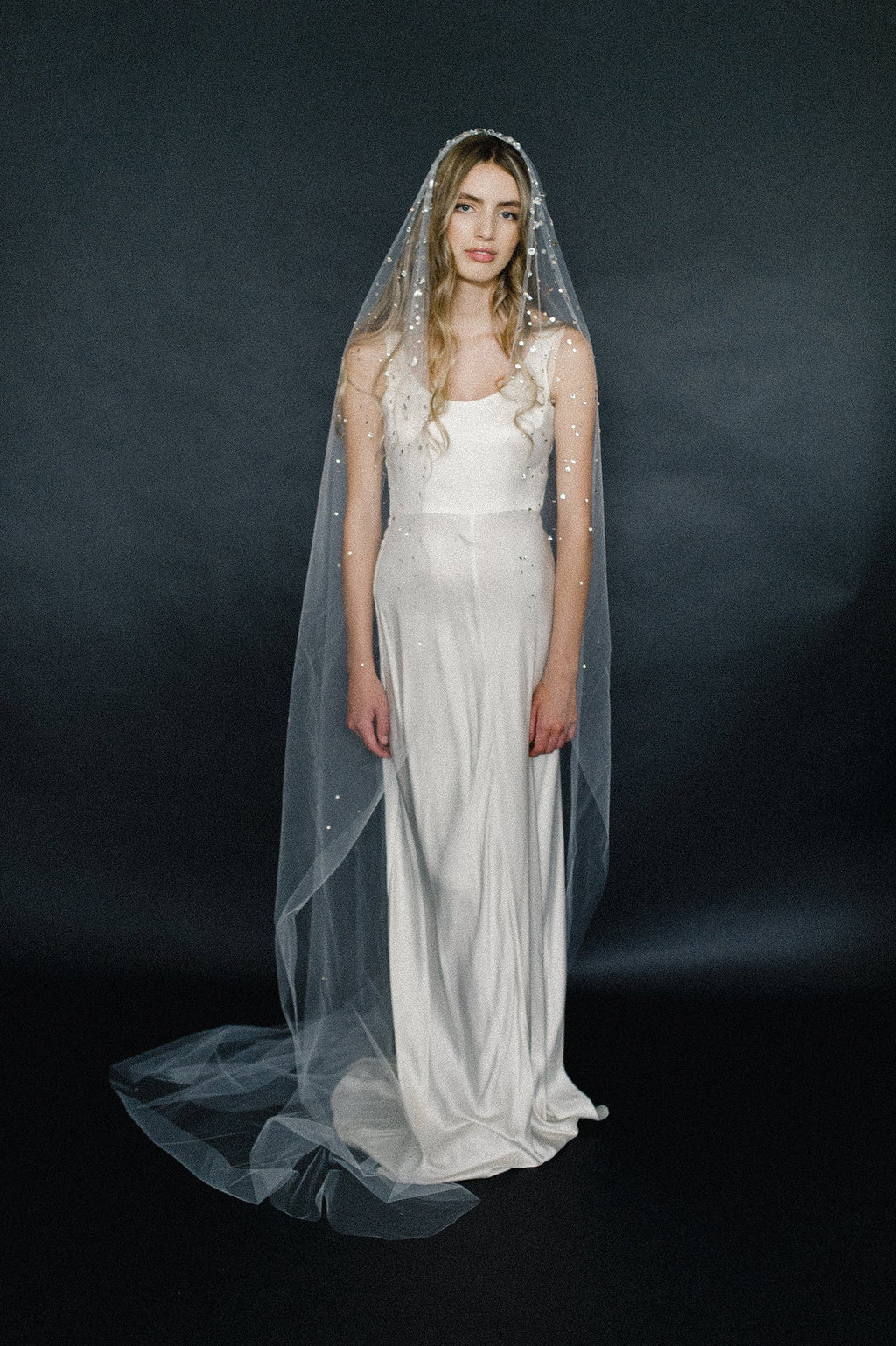 Crystal confetti train bridal veil - Style #2062