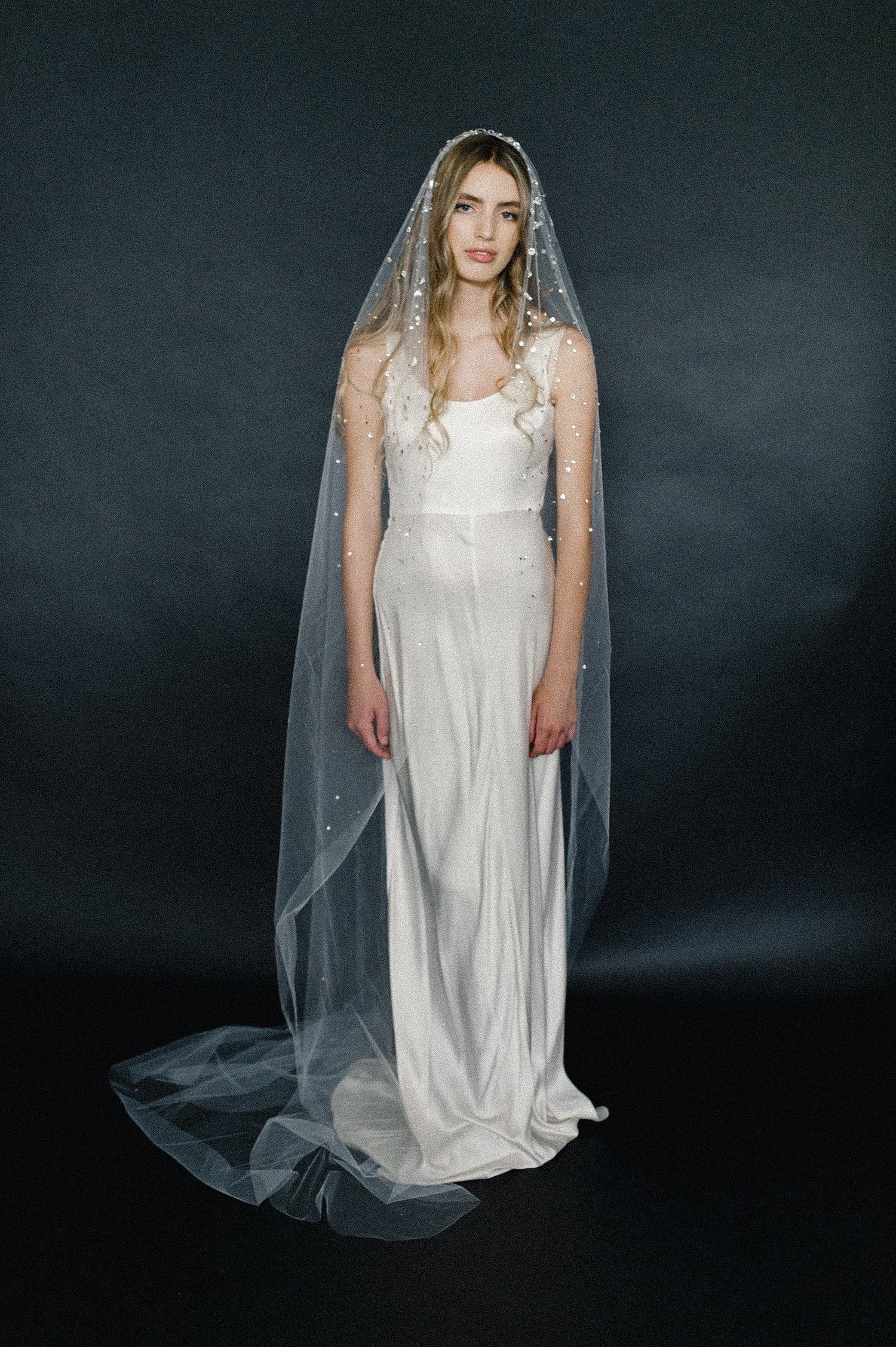 Crystal confetti train bridal veil - Style #2062