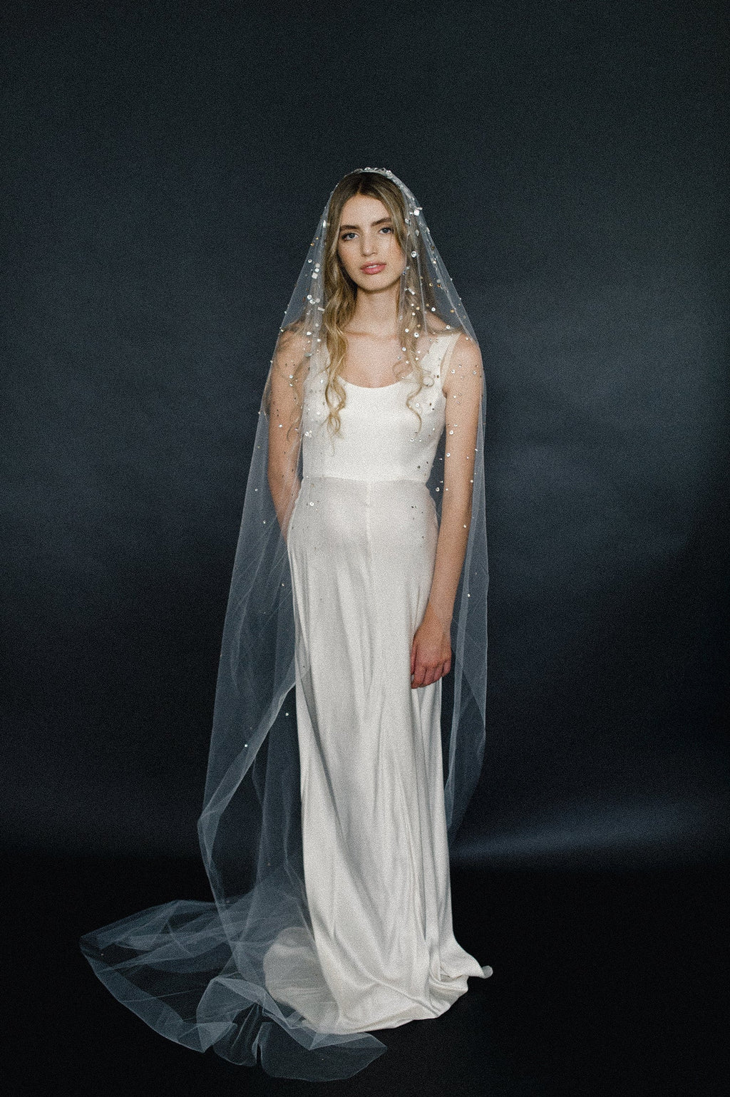 Crystal confetti train bridal veil - Style #2062