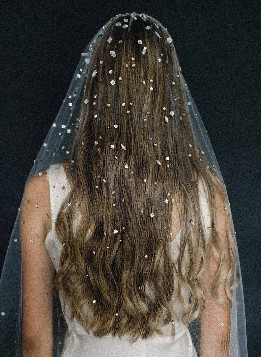 Crystal confetti train bridal veil - Style #2062