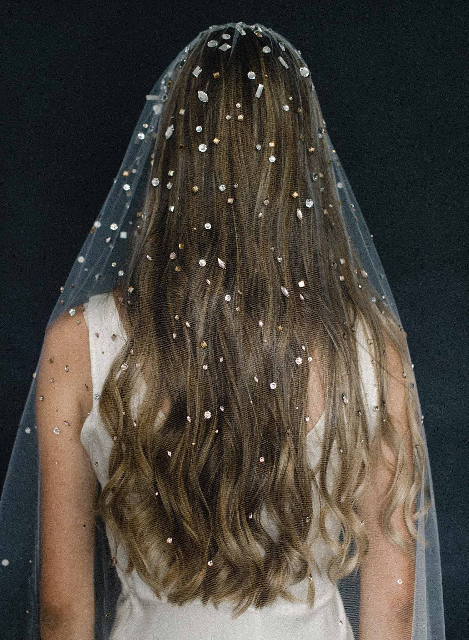 Crystal confetti train bridal veil - Style #2062