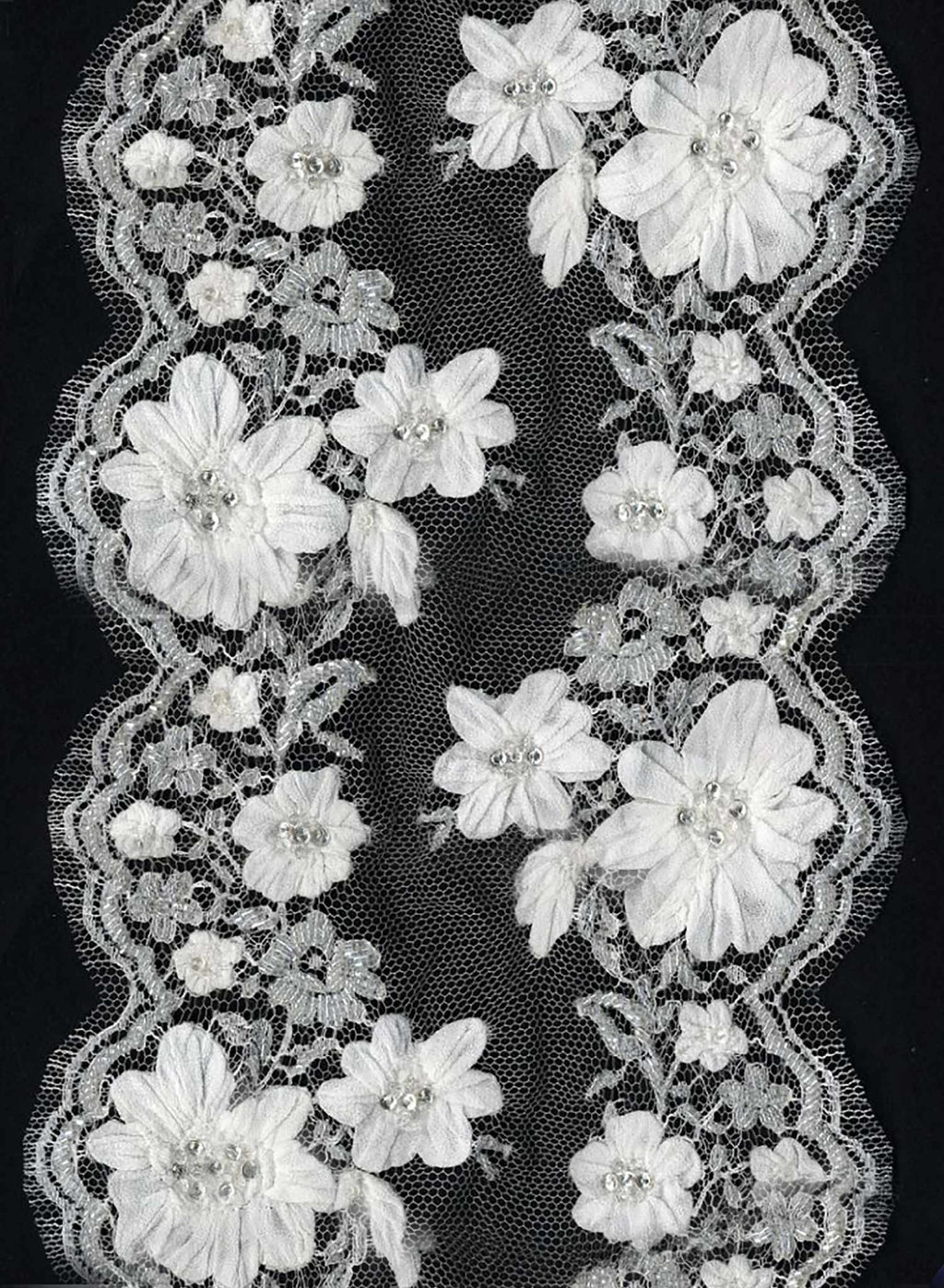 Beaded French lace fingertip bridal veil with blusher - Style #2479