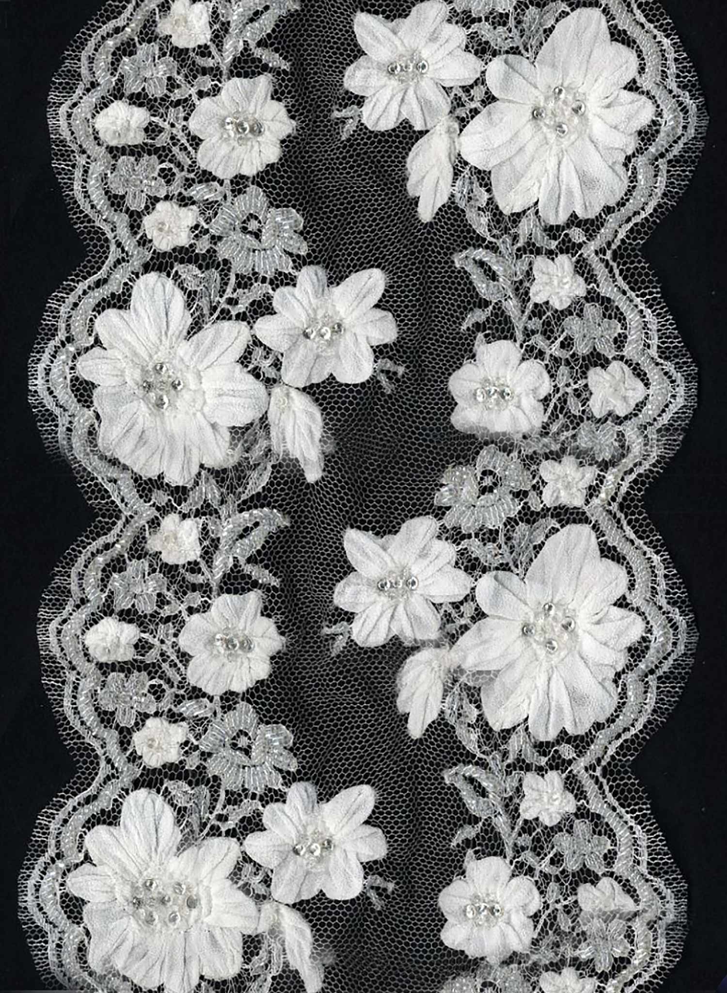Beaded French lace fingertip bridal veil with blusher - Style #2479